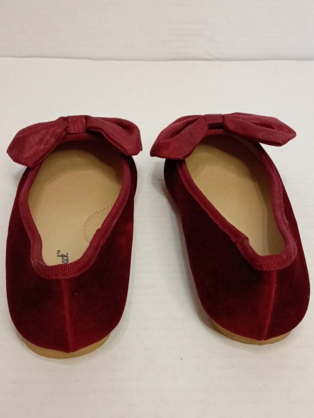 Cat & Jack Red Velvet Perla Bow Ballet Flats Girls Youth Size 1 - Picture 3 of 7